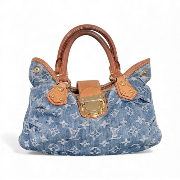Louis Vuitton Monogram Denim Pleaty Bag Blue Vachetta Trim Handbag with receipt - Picture 16 of 17